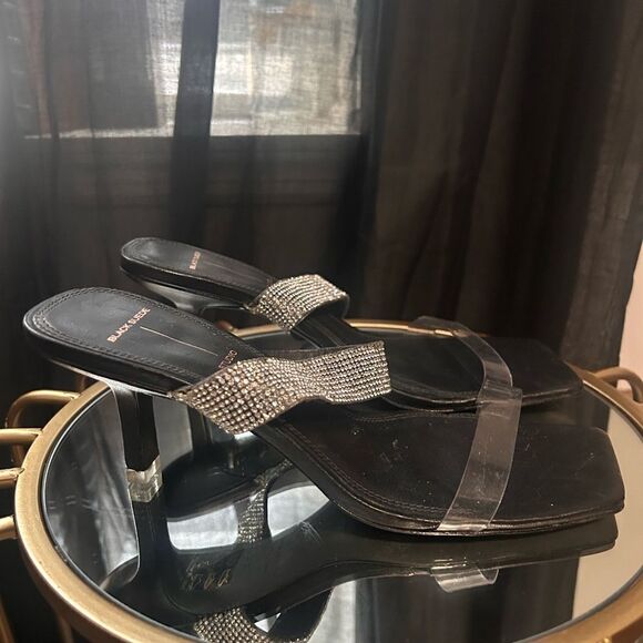 Black Suede Studio Crystal Double Strap Sandals - Picture 4 of 6